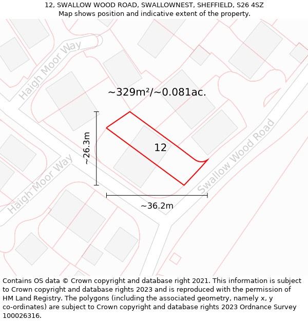 12, SWALLOW WOOD ROAD, SWALLOWNEST, SHEFFIELD, S26 4SZ: Plot and title map