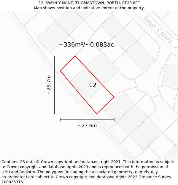 12, SWYN Y NANT, THOMASTOWN, PORTH, CF39 8FE: Plot and title map