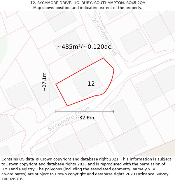 12, SYCAMORE DRIVE, HOLBURY, SOUTHAMPTON, SO45 2QA: Plot and title map