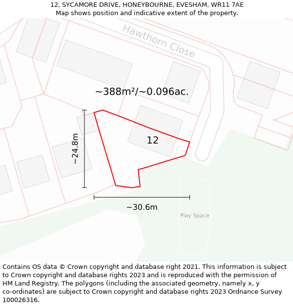 12, SYCAMORE DRIVE, HONEYBOURNE, EVESHAM, WR11 7AE: Plot and title map