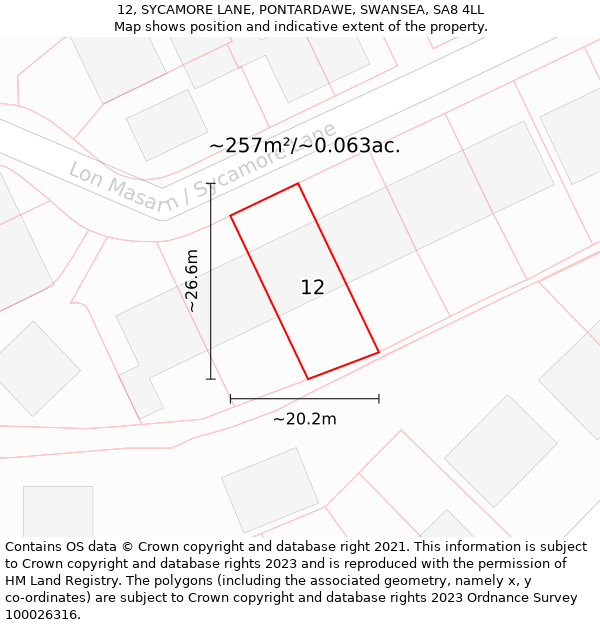 12, SYCAMORE LANE, PONTARDAWE, SWANSEA, SA8 4LL: Plot and title map