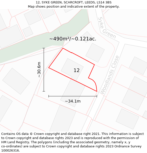 12, SYKE GREEN, SCARCROFT, LEEDS, LS14 3BS: Plot and title map