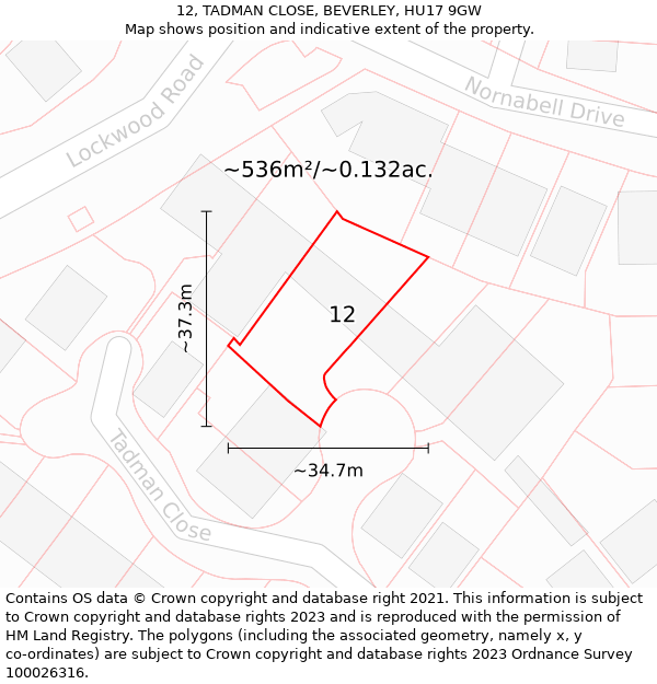 12, TADMAN CLOSE, BEVERLEY, HU17 9GW: Plot and title map