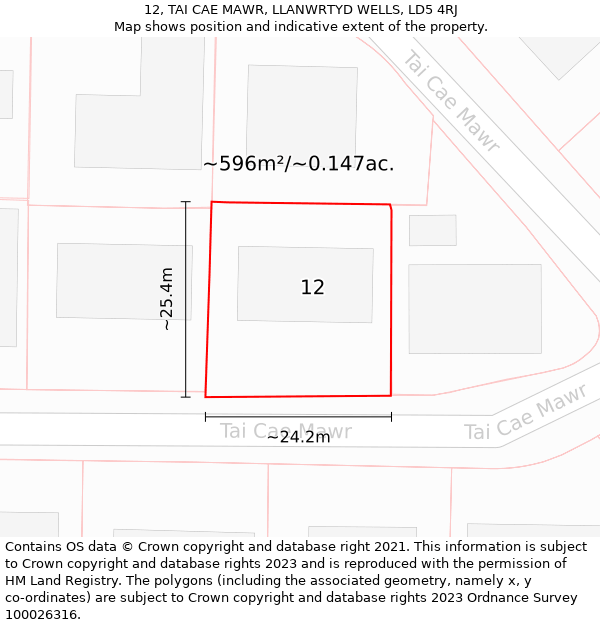 12, TAI CAE MAWR, LLANWRTYD WELLS, LD5 4RJ: Plot and title map