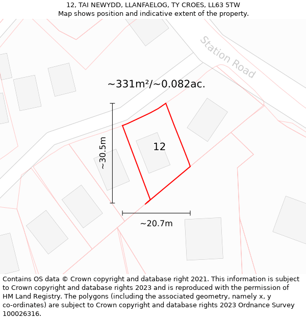 12, TAI NEWYDD, LLANFAELOG, TY CROES, LL63 5TW: Plot and title map