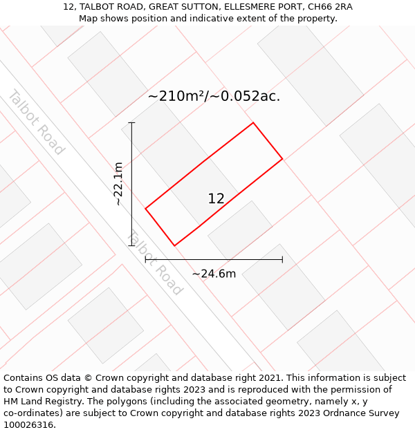 12, TALBOT ROAD, GREAT SUTTON, ELLESMERE PORT, CH66 2RA: Plot and title map