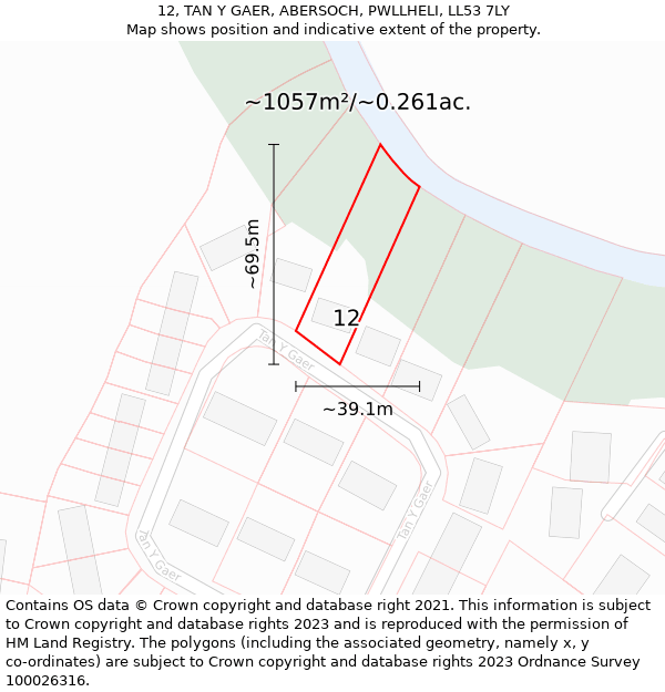 12, TAN Y GAER, ABERSOCH, PWLLHELI, LL53 7LY: Plot and title map