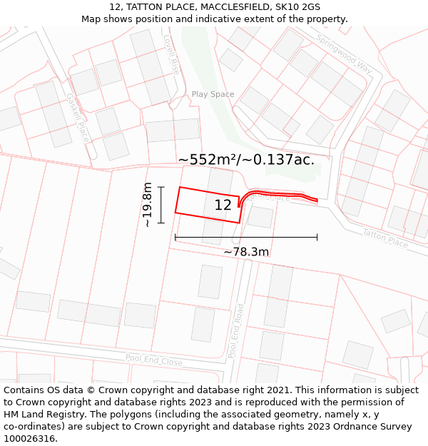 12, TATTON PLACE, MACCLESFIELD, SK10 2GS: Plot and title map