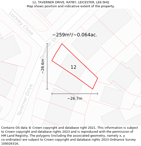 12, TAVERNER DRIVE, RATBY, LEICESTER, LE6 0HQ: Plot and title map