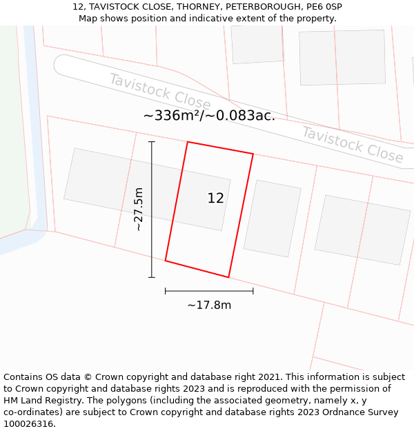 12, TAVISTOCK CLOSE, THORNEY, PETERBOROUGH, PE6 0SP: Plot and title map