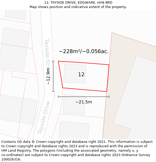 12, TAYSIDE DRIVE, EDGWARE, HA8 8RD: Plot and title map