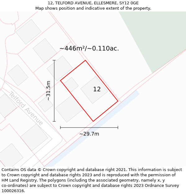 12, TELFORD AVENUE, ELLESMERE, SY12 0GE: Plot and title map