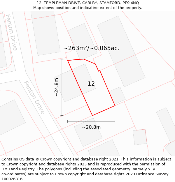 12, TEMPLEMAN DRIVE, CARLBY, STAMFORD, PE9 4NQ: Plot and title map