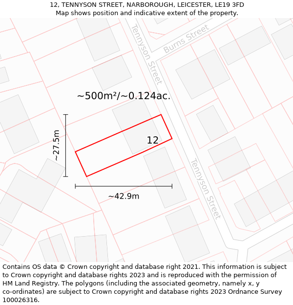 12, TENNYSON STREET, NARBOROUGH, LEICESTER, LE19 3FD: Plot and title map