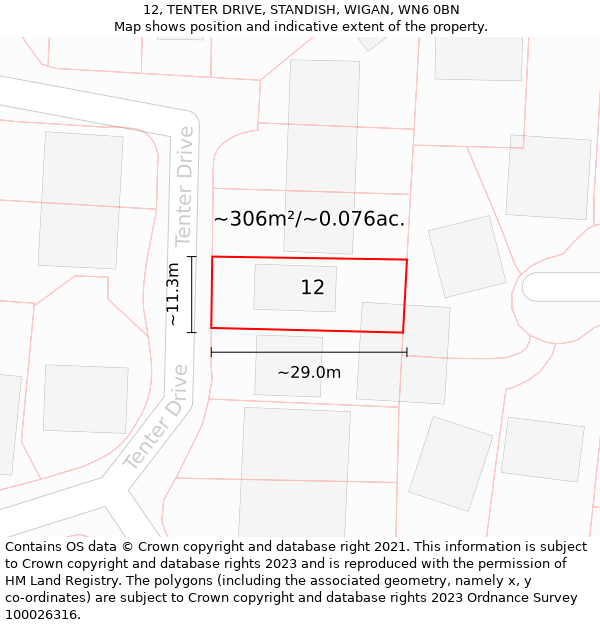 12, TENTER DRIVE, STANDISH, WIGAN, WN6 0BN: Plot and title map