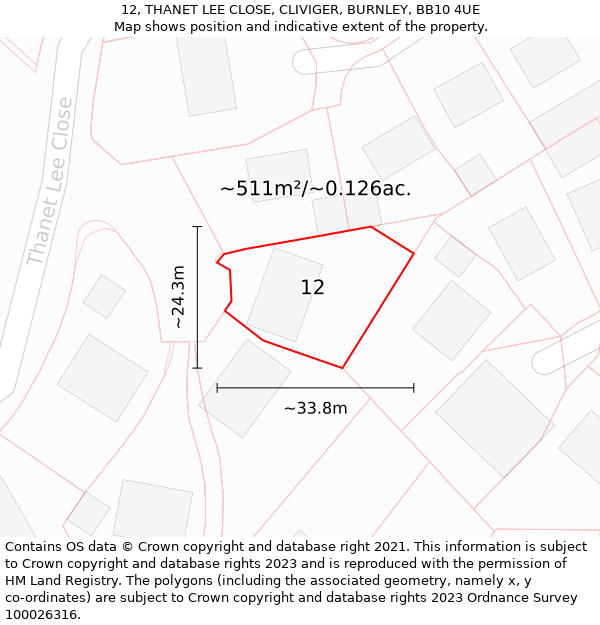 12, THANET LEE CLOSE, CLIVIGER, BURNLEY, BB10 4UE: Plot and title map