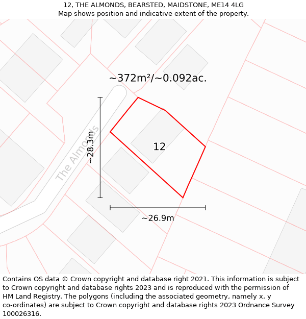 12, THE ALMONDS, BEARSTED, MAIDSTONE, ME14 4LG: Plot and title map