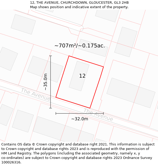 12, THE AVENUE, CHURCHDOWN, GLOUCESTER, GL3 2HB: Plot and title map