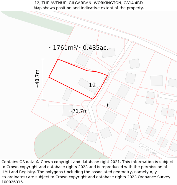 12, THE AVENUE, GILGARRAN, WORKINGTON, CA14 4RD: Plot and title map