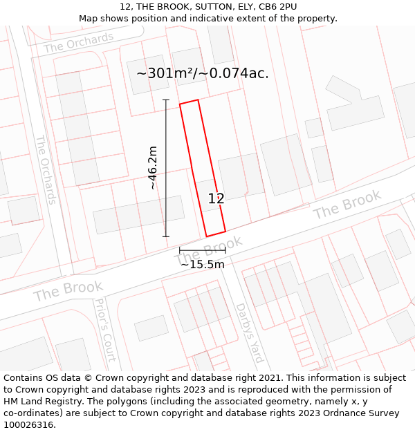 12, THE BROOK, SUTTON, ELY, CB6 2PU: Plot and title map