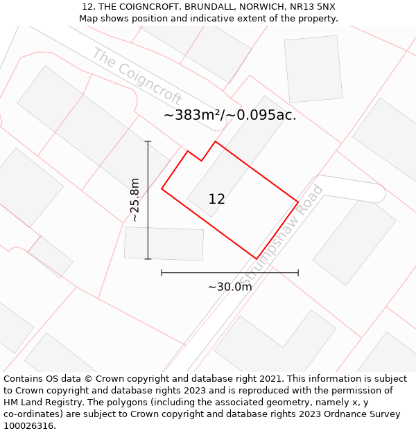 12, THE COIGNCROFT, BRUNDALL, NORWICH, NR13 5NX: Plot and title map