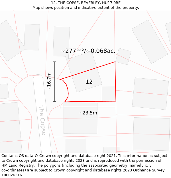 12, THE COPSE, BEVERLEY, HU17 0RE: Plot and title map