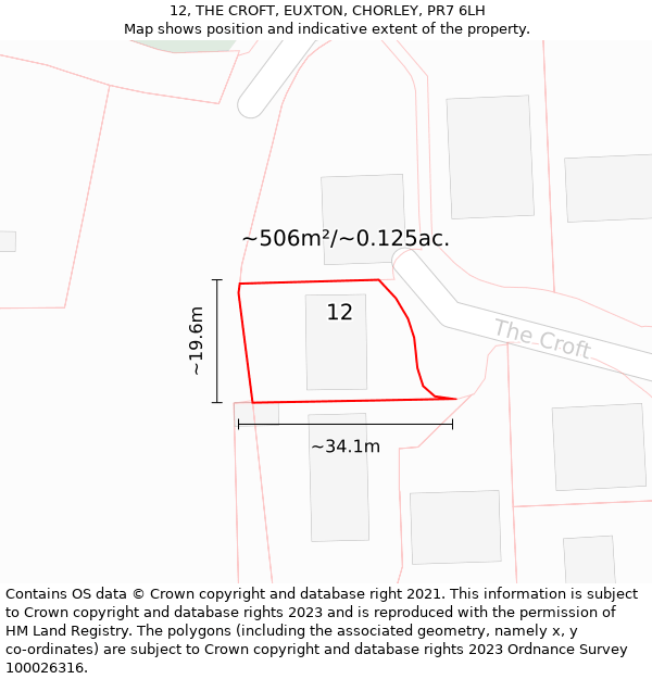 12, THE CROFT, EUXTON, CHORLEY, PR7 6LH: Plot and title map