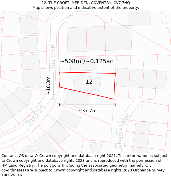 12, THE CROFT, MERIDEN, COVENTRY, CV7 7NQ: Plot and title map