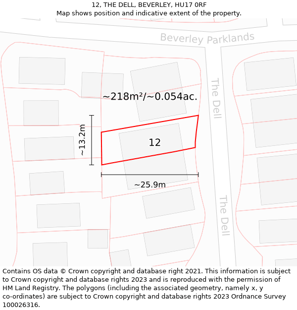 12, THE DELL, BEVERLEY, HU17 0RF: Plot and title map