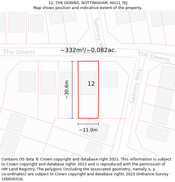 12, THE DOWNS, NOTTINGHAM, NG11 7EJ: Plot and title map