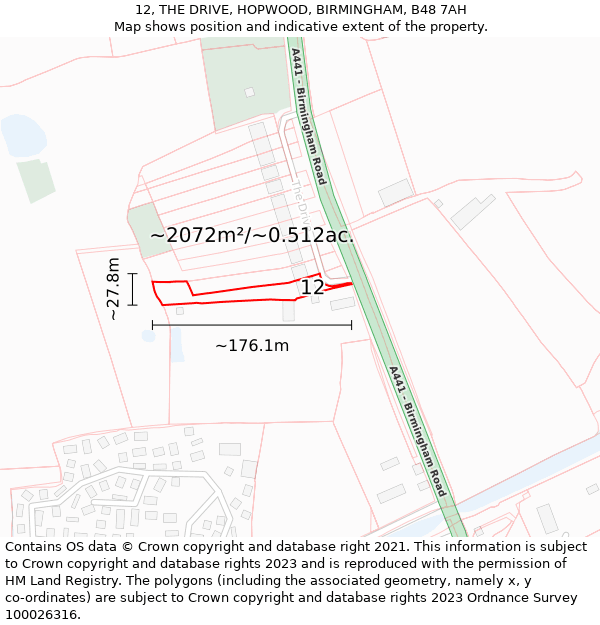 12, THE DRIVE, HOPWOOD, BIRMINGHAM, B48 7AH: Plot and title map