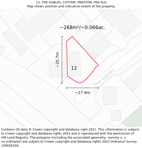 12, THE GABLES, COTTAM, PRESTON, PR4 0LG: Plot and title map
