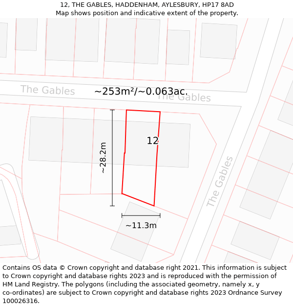 12, THE GABLES, HADDENHAM, AYLESBURY, HP17 8AD: Plot and title map