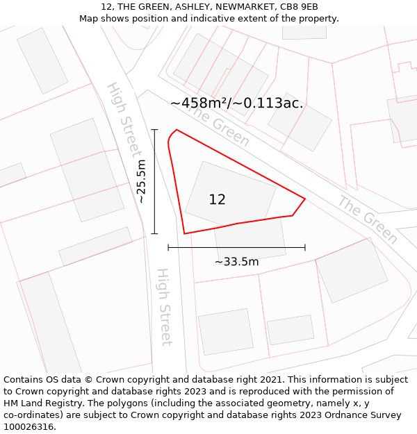 12, THE GREEN, ASHLEY, NEWMARKET, CB8 9EB: Plot and title map