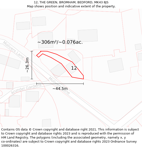 12, THE GREEN, BROMHAM, BEDFORD, MK43 8JS: Plot and title map