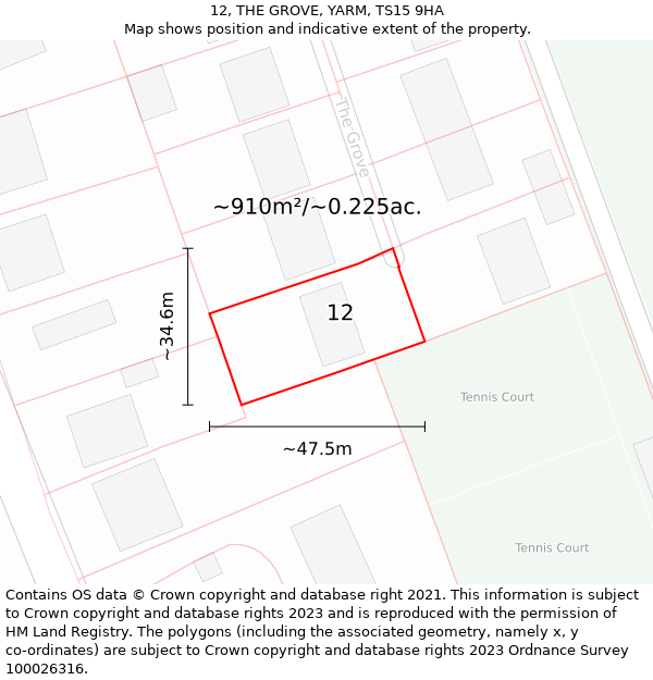 12, THE GROVE, YARM, TS15 9HA: Plot and title map