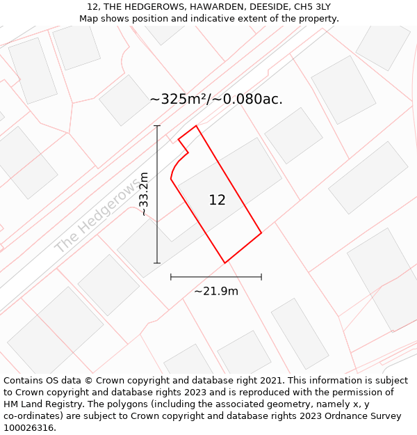 12, THE HEDGEROWS, HAWARDEN, DEESIDE, CH5 3LY: Plot and title map