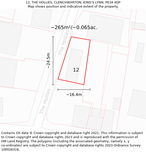 12, THE HOLLIES, CLENCHWARTON, KING'S LYNN, PE34 4DP: Plot and title map