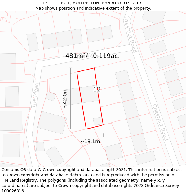 12, THE HOLT, MOLLINGTON, BANBURY, OX17 1BE: Plot and title map
