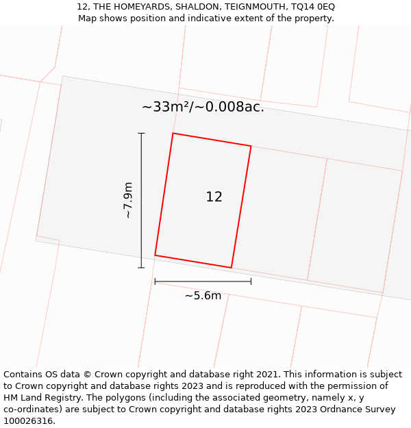 12, THE HOMEYARDS, SHALDON, TEIGNMOUTH, TQ14 0EQ: Plot and title map