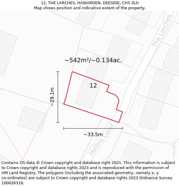 12, THE LARCHES, HAWARDEN, DEESIDE, CH5 3LH: Plot and title map