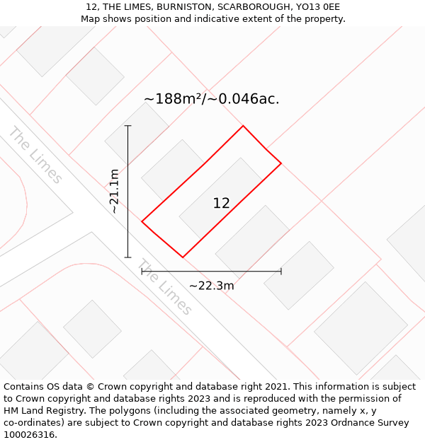 12, THE LIMES, BURNISTON, SCARBOROUGH, YO13 0EE: Plot and title map