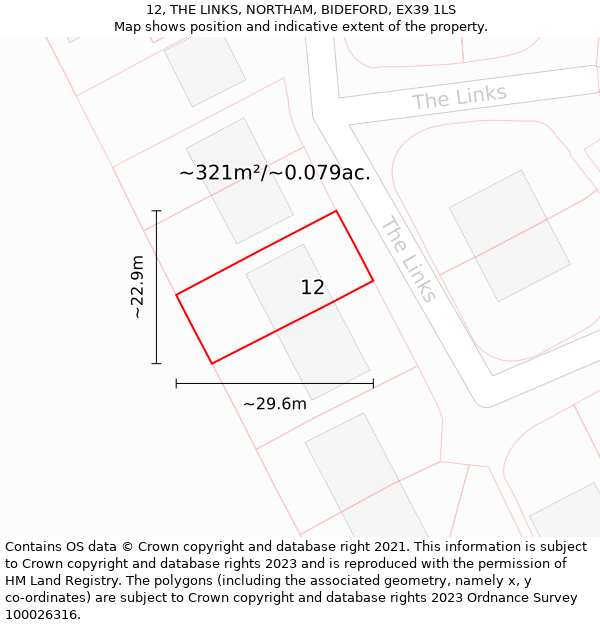 12, THE LINKS, NORTHAM, BIDEFORD, EX39 1LS: Plot and title map