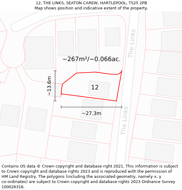 12, THE LINKS, SEATON CAREW, HARTLEPOOL, TS25 2PB: Plot and title map