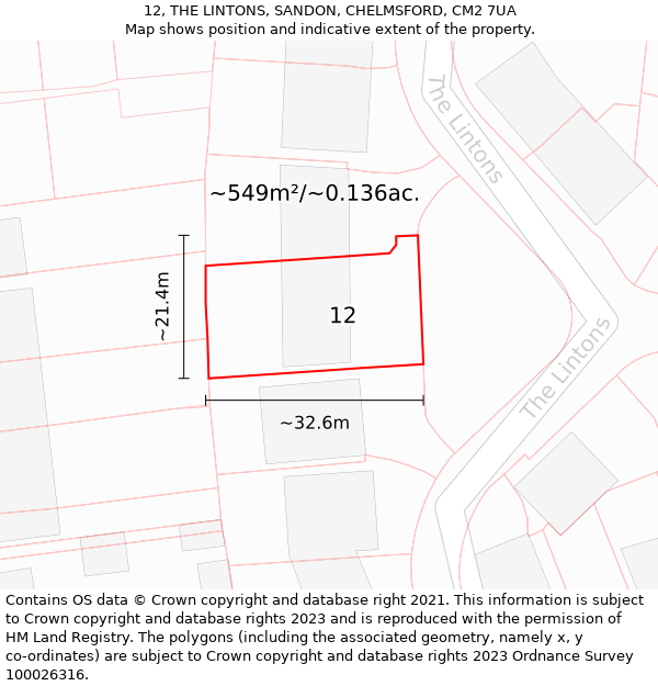 12, THE LINTONS, SANDON, CHELMSFORD, CM2 7UA: Plot and title map