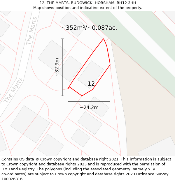 12, THE MARTS, RUDGWICK, HORSHAM, RH12 3HH: Plot and title map