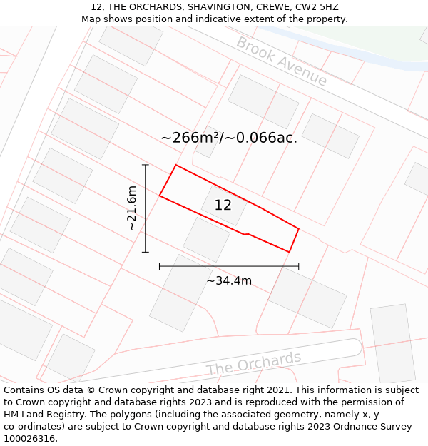 12, THE ORCHARDS, SHAVINGTON, CREWE, CW2 5HZ: Plot and title map