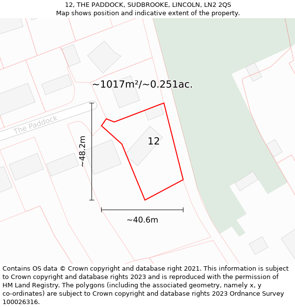 12, THE PADDOCK, SUDBROOKE, LINCOLN, LN2 2QS: Plot and title map