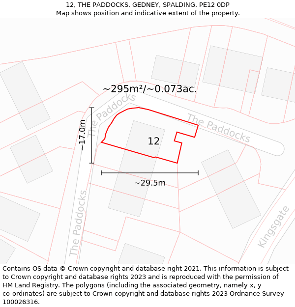 12, THE PADDOCKS, GEDNEY, SPALDING, PE12 0DP: Plot and title map