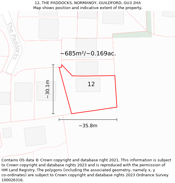 12, THE PADDOCKS, NORMANDY, GUILDFORD, GU3 2HA: Plot and title map